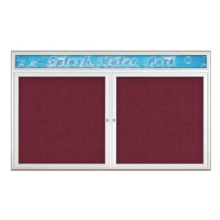 United Visual Products Double Door Radius Corkboard With Header UV8014-SATIN-DBURGU
