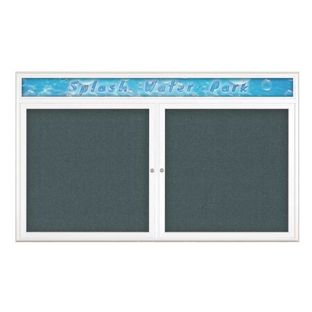 United Visual Products Double Door Radius Corkboard With Header UV8014-WHITE-BLSPRU