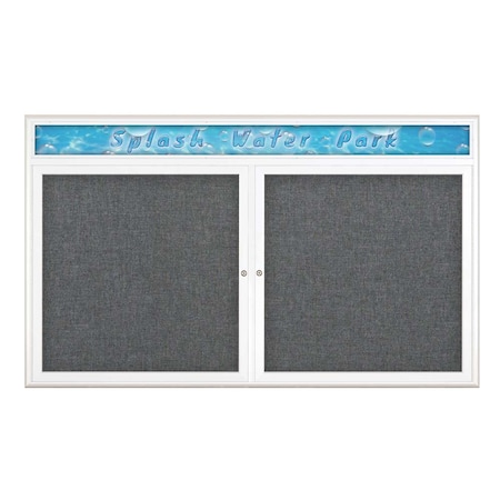 United Visual Products Double Door Radius Corkboard With Header, UV8014-WHITE-MEDGRY UV8014-WHITE-MEDGRY