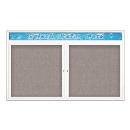United Visual Products Double Door Radius Corkboard With Header UV8014-WHITE-PEARL