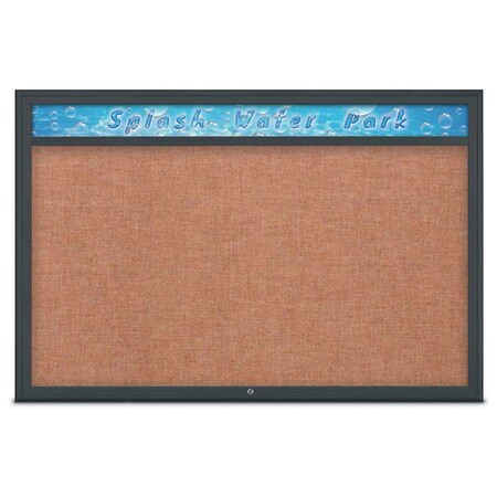 United Visual Products Single Door Radius Corkboard With Header UV801515-BLACK-CINNABA