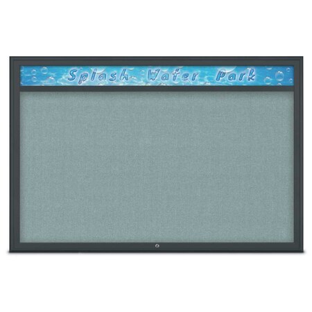 United Visual Products Single Door Radius Corkboard With Header UV801515-BLACK-CLOUD