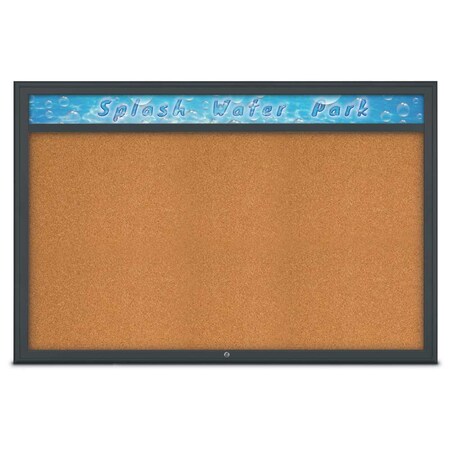United Visual Products Single Door Radius Corkboard, Header, 72 UV801515-BLACK-CORK
