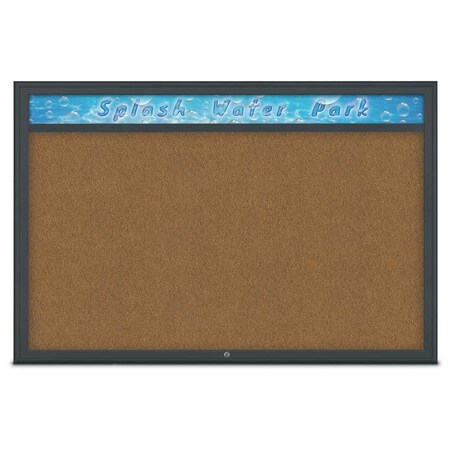 United Visual Products Single Door Radius Corkboard, Header, 72 UV801515-BLACK-FORBO