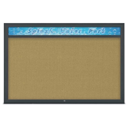 United Visual Products Single Door Radius Corkboard With Header UV801515-BLACK-KEYLIME