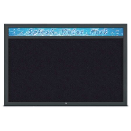 United Visual Products Single Door Radius Corkboard With Header UV801515-BLACK-RUBBER