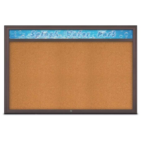 United Visual Products Single Door Radius Corkboard, Header, 72 UV801515-BRONZE-CORK