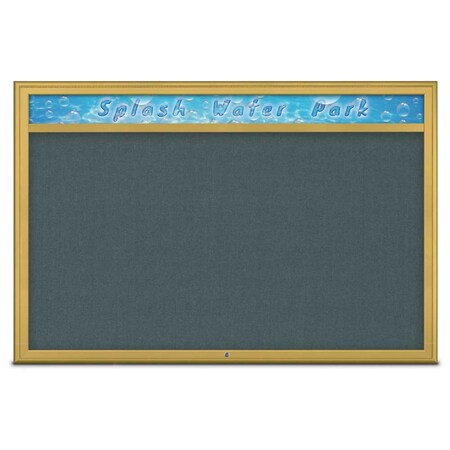 United Visual Products Single Door Radius Corkboard With Header UV801515-GOLD-BLSPRU