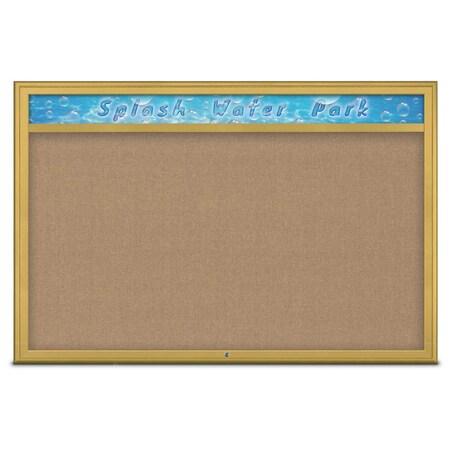 United Visual Products Single Door Radius Corkboard With Header UV801515-GOLD-BUFF