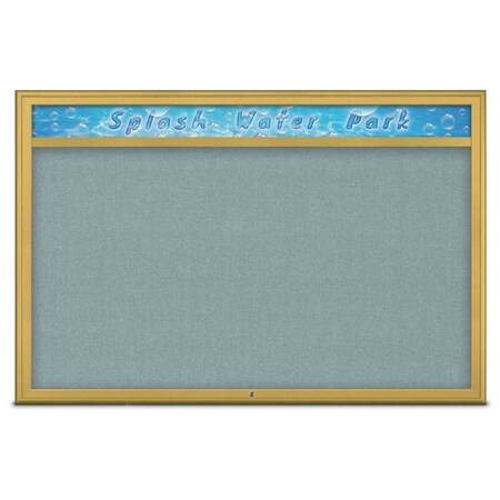 United Visual Products Single Door Radius Corkboard With Header UV801515-GOLD-CLOUD