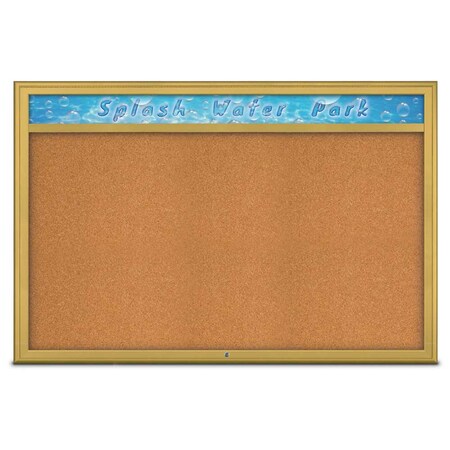 United Visual Products Single Door Radius Corkboard, Header, 72 UV801515-GOLD-CORK