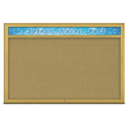 United Visual Products Single Door Radius Corkboard With Header UV801515-GOLD-KEYLIME