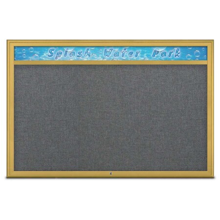 United Visual Products Single Door Radius Corkboard With Header UV801515-GOLD-MEDGRY