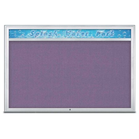 United Visual Products Single Door Radius Corkboard With Header UV801515-SATIN-AMETHY