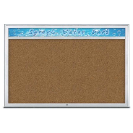 United Visual Products Single Door Radius Corkboard, Header, 72 UV801515-SATIN-FORBO