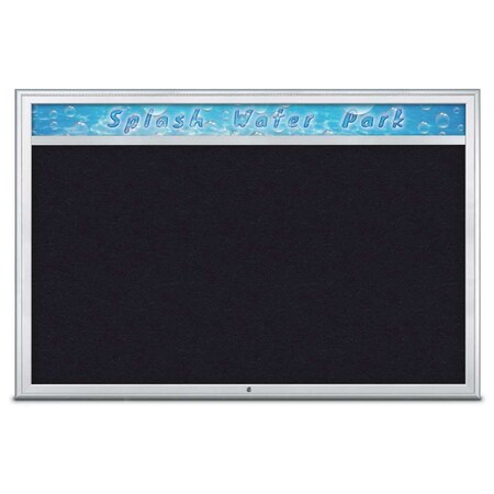 United Visual Products Single Door Radius Corkboard With Header UV801515-SATIN-RUBBER