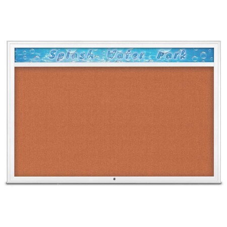 United Visual Products Single Door Radius Corkboard With Header UV801515-WHITE-APRICOT