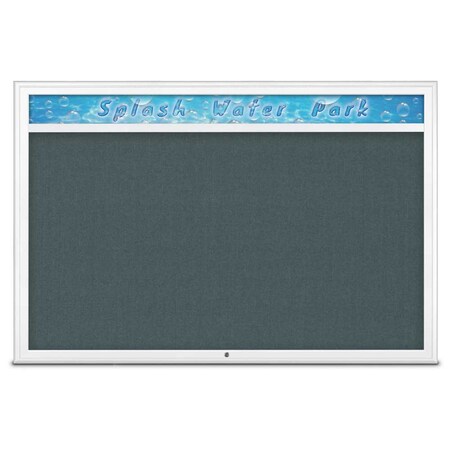 United Visual Products Single Door Radius Corkboard With Header UV801515-WHITE-BLSPRU