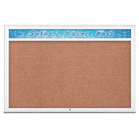 United Visual Products Single Door Radius Corkboard With Header UV801515-WHITE-CINNABA