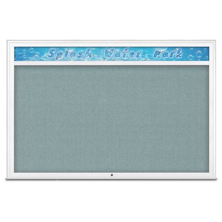 United Visual Products Single Door Radius Corkboard With Header UV801515-WHITE-CLOUD