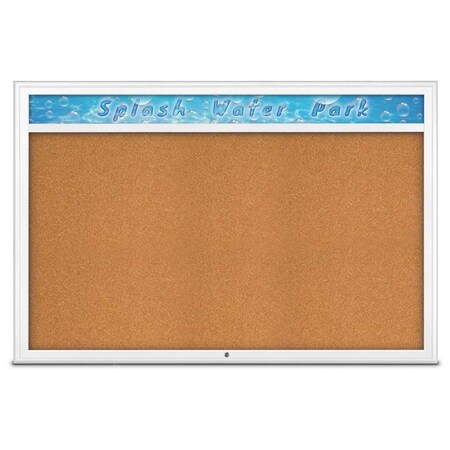 United Visual Products Single Door Radius Corkboard, Header, 72 UV801515-WHITE-CORK