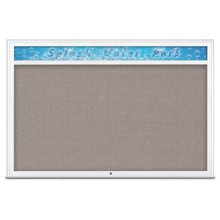United Visual Products Single Door Radius Corkboard With Header UV801515-WHITE-PEARL
