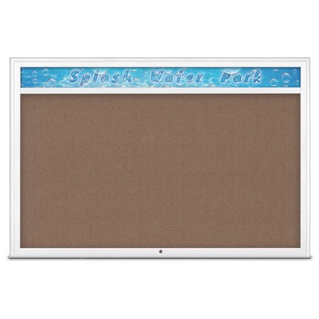 United Visual Products Single Door Radius Corkboard With Header UV801515-WHITE-PUMICE