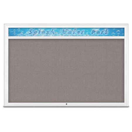 United Visual Products Single Door Radius Corkboard With Header UV801515-WHITE-SURF