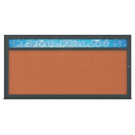 United Visual Products Single Door Radius Corkboard With Header UV80151-BLACK-APRICOT