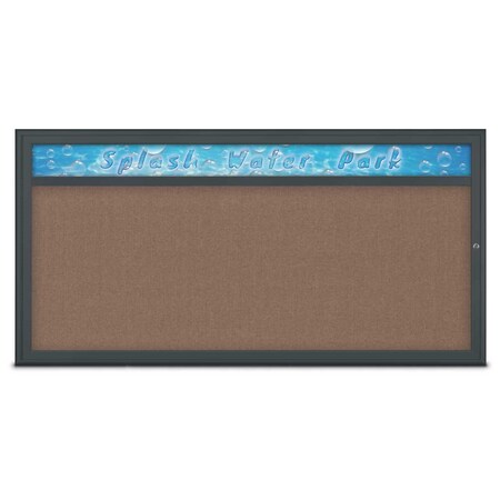 United Visual Products Single Door Radius Corkboard With Header UV80151-BLACK-PUMICE