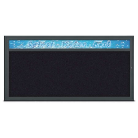 United Visual Products Single Door Radius Corkboard With Header UV80151-BLACK-RUBBER