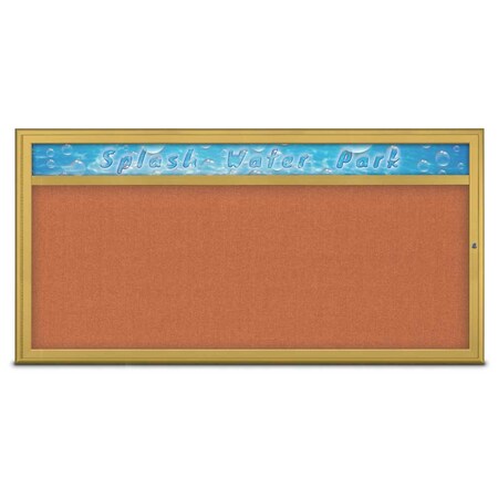 United Visual Products Single Door Radius Corkboard With Header UV80151-GOLD-APRICOT