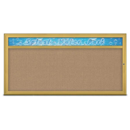 United Visual Products Single Door Radius Corkboard With Header UV80151-GOLD-BUFF