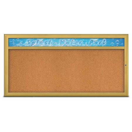 United Visual Products Single Door Radius Corkboard, Header, 72 UV80151-GOLD-CORK