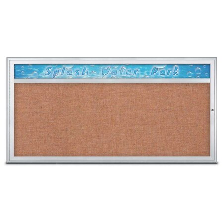 United Visual Products Single Door Radius Corkboard With Header UV80151-SATIN-CINNABA