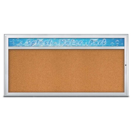 United Visual Products Single Door Radius Corkboard, Header, 72 UV80151-SATIN-CORK