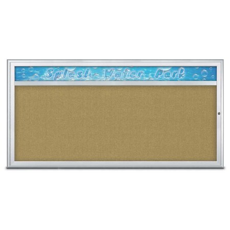 United Visual Products Single Door Radius Corkboard With Header UV80151-SATIN-KEYLIME
