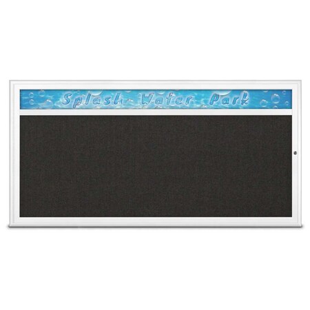 United Visual Products Single Door Radius Corkboard With Header UV80151-WHITE-BLACK