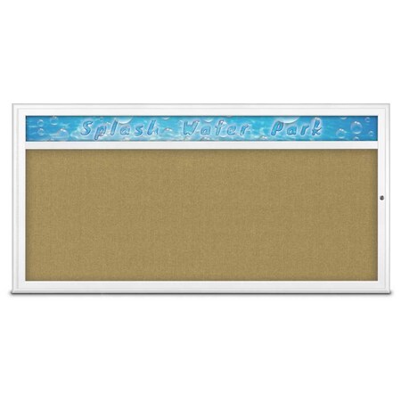 United Visual Products Single Door Radius Corkboard With Header UV80151-WHITE-KEYLIME