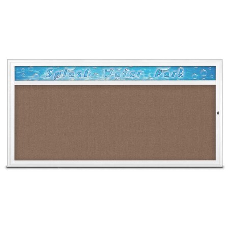 United Visual Products Single Door Radius Corkboard With Header UV80151-WHITE-PUMICE