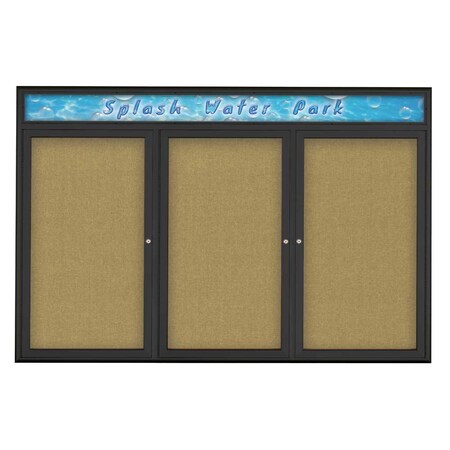 United Visual Products Triple Door Radius Corkboard With Header UV80155-BLACK-KEYLIME