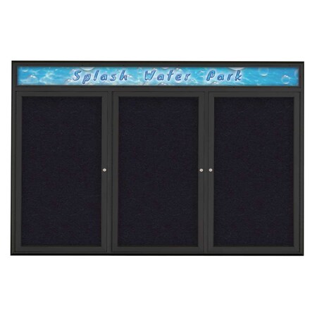 United Visual Products Triple Door Radius Corkboard With Header UV80155-BLACK-RUBBER