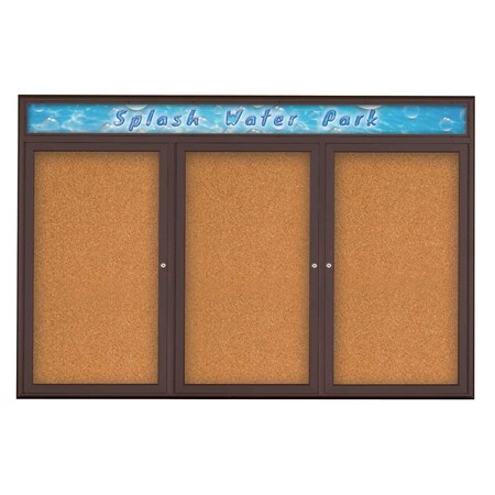 United Visual Products Triple Door Radius Corkboard, Header, 72 UV80155-BRONZE-CORK