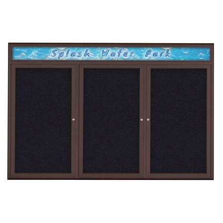 United Visual Products Triple Door Radius Corkboard With Header UV80155-BRONZE-RUBBER