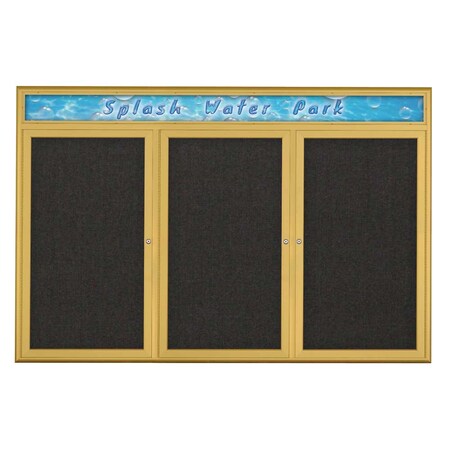 United Visual Products Triple Door Radius Corkboard With Header UV80155-GOLD-BLACK