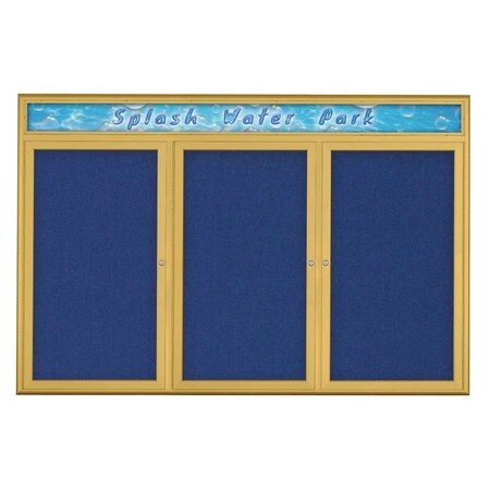 United Visual Products Triple Door Radius Corkboard With Header, UV80155-GOLD-COBACC UV80155-GOLD-COBACC