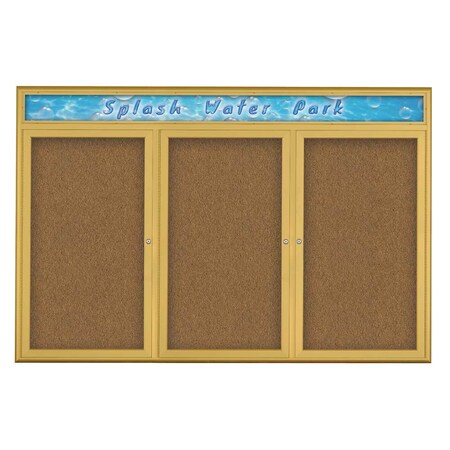 United Visual Products Triple Door Radius Corkboard, Header, 72 UV80155-GOLD-FORBO