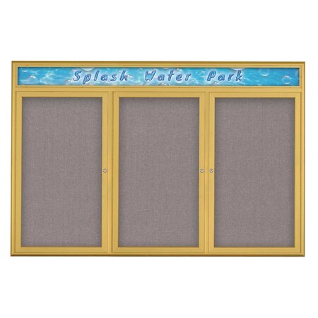 United Visual Products Triple Door Radius Corkboard With Header UV80155-GOLD-SURF