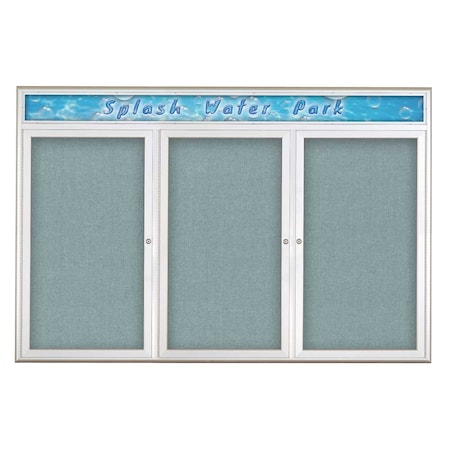 United Visual Products Triple Door Radius Corkboard With Header UV80155-SATIN-CLOUD