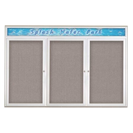 United Visual Products Triple Door Radius Corkboard With Header UV80155-SATIN-PEARL